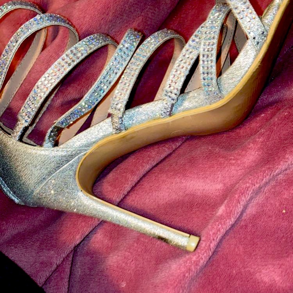 VIVA zip up gem stone strap heels.